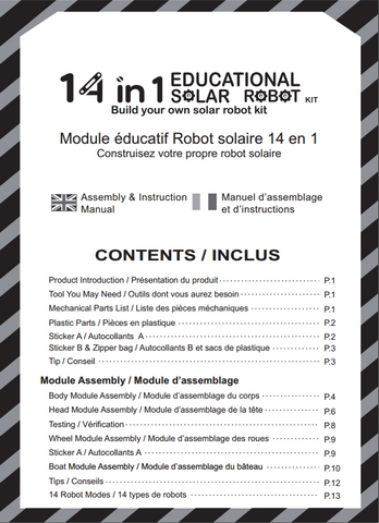 FREE 14 in 1 Educational Solar Power Robot Instruction in French and English 