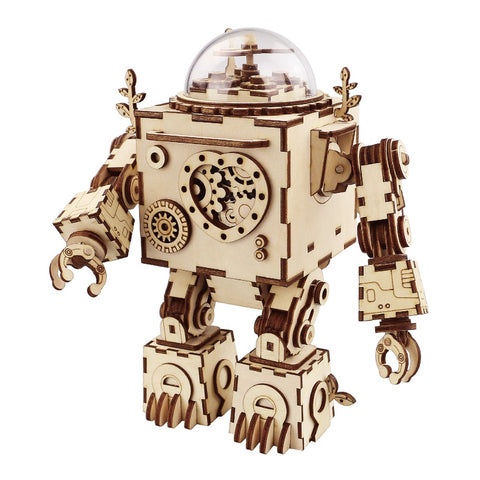 Wooden Mechanical Gears Robotime 3D Puzzle DIY action & toy figures Assembled Wooden Jointed  Robot Model